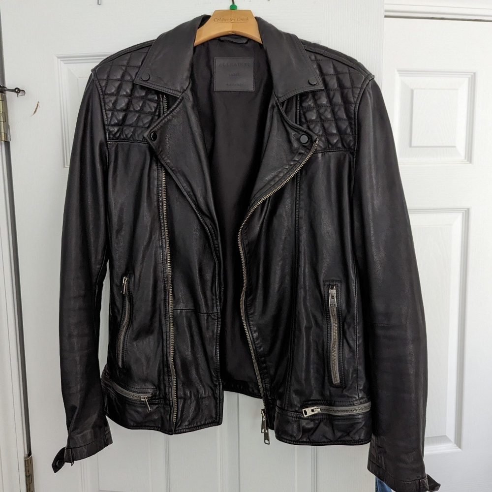 All Saints Conroy Ink Leather Biker Jacket Large